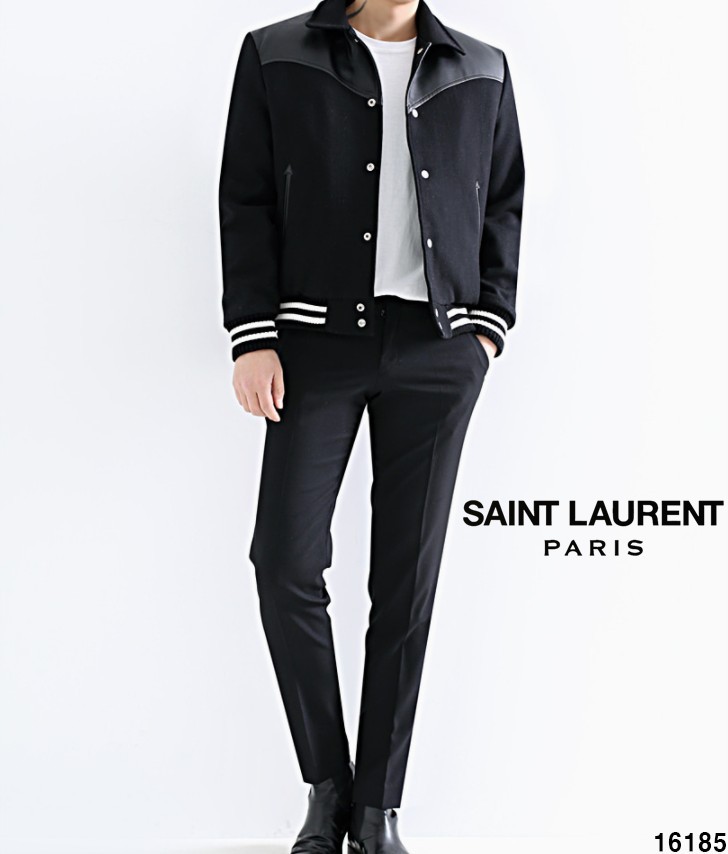 YSL 입생로랑 숄더 레더 바시티 자켓