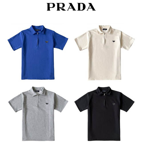 PRADA 프라다 반집업 쭈리 카라 반팔 니트 티셔츠(4color)